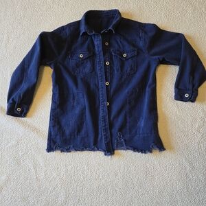 Navy Distressed Denim Jacket - Unbranded